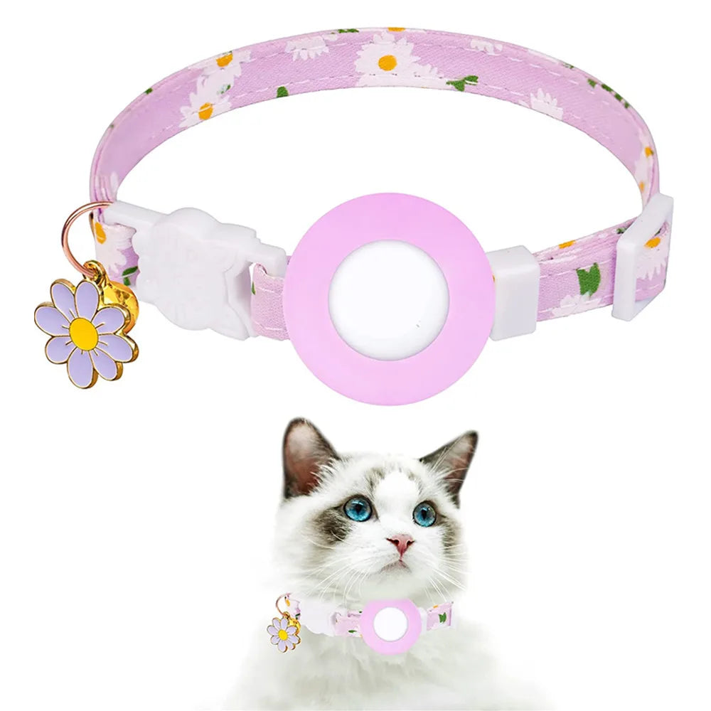 Collier de chat sécurisé avec support AirTag marguerite et grelot