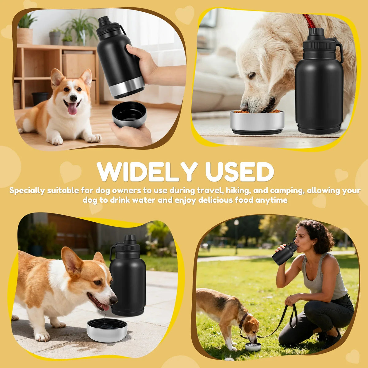 3-in-1 Portable Dog Water Bottle with 2 Detachable Bowls — 32oz Leak-Proof