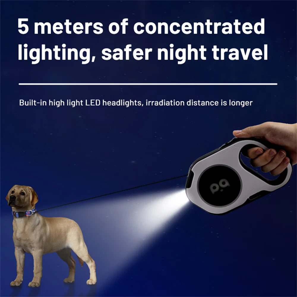 LED Retractable Dog Leash | 5M Rechargeable Light-Up Leash