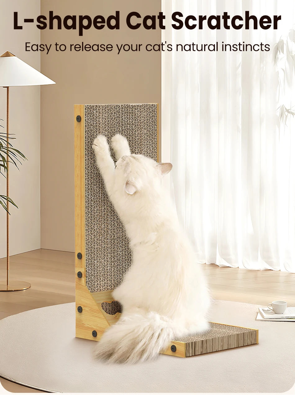L-Shaped Cat Scratcher with Trackball Toy & Furniture Protector