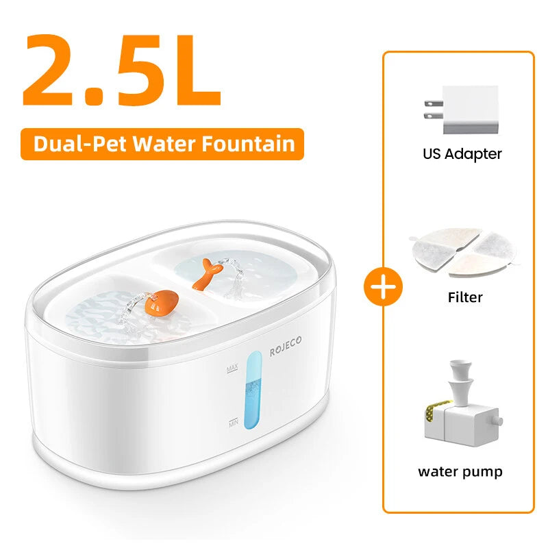 Dual Bowl Automatic Pet Water Fountain for Multiple Cats and Dogs