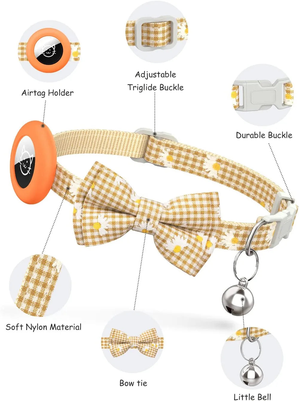 Collier de chat à dégagement rapide avec support AirTag et clochette