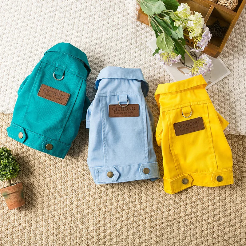 Pet Denim Jacket with Leash Holes — Lightweight Spring & Autumn Dog & Cat Clothes