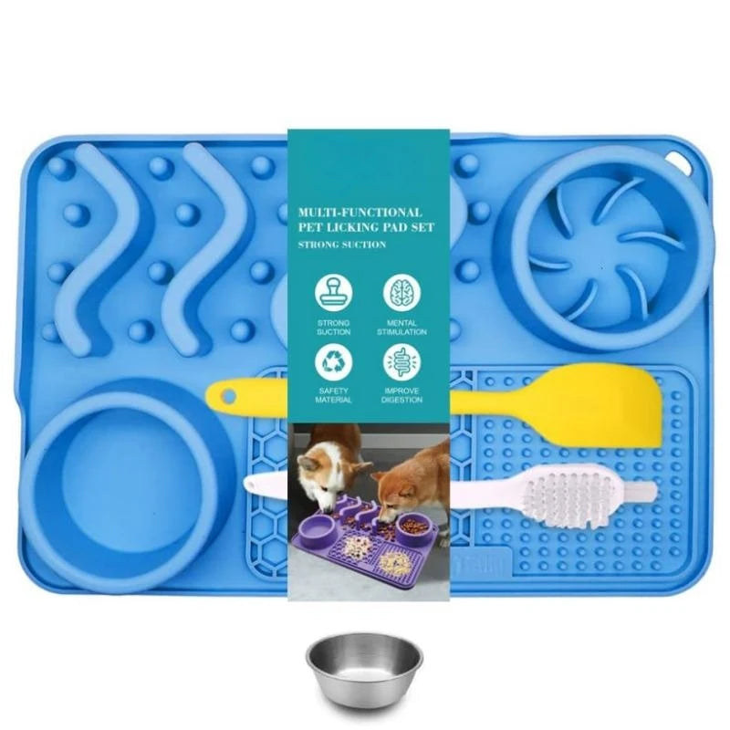 Slow Feeder Mat with Aluminium Bowl — Non-Toxic Silicone Anxiety & Boredom Relief for Dogs & Cats