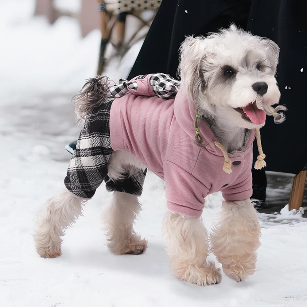 Thickened Fleece Dog Jumpsuit with Hood