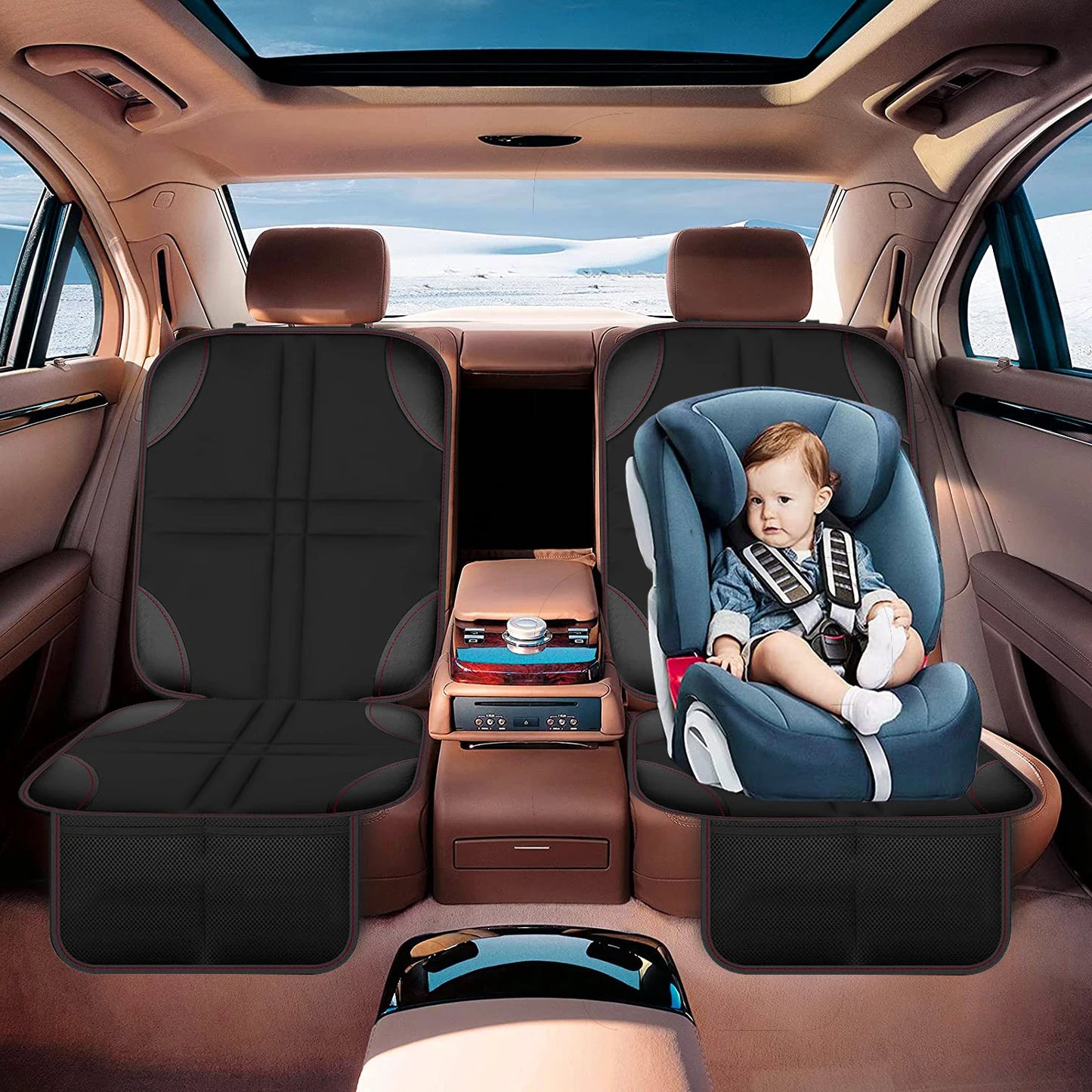 Waterproof Car Seat Protector Cover with Storage Pockets