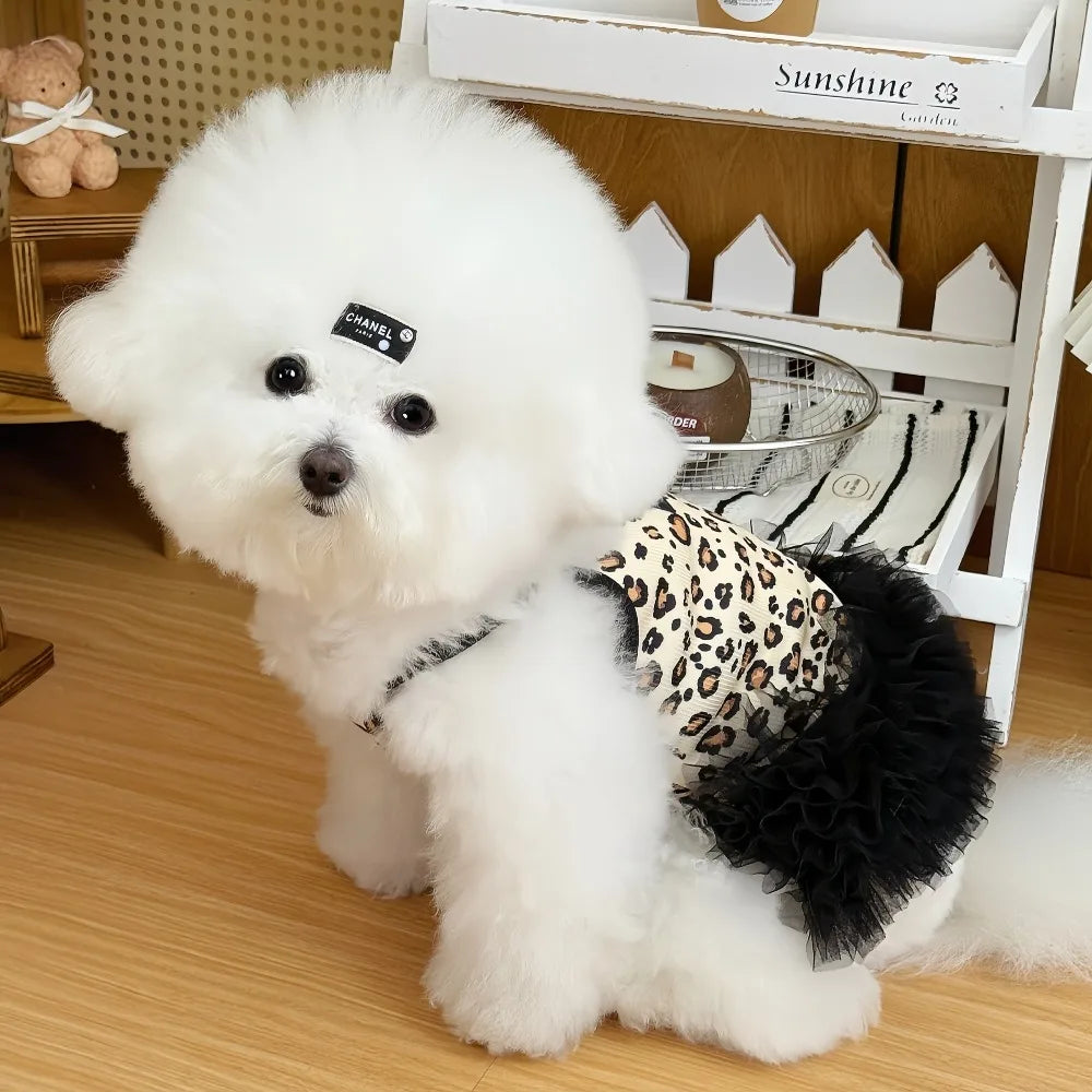 Leopard Print Mesh Slip Dress for Dogs & Cats | Summer Princess Dress for Puppies, Pomeranians & Sphynx Cats