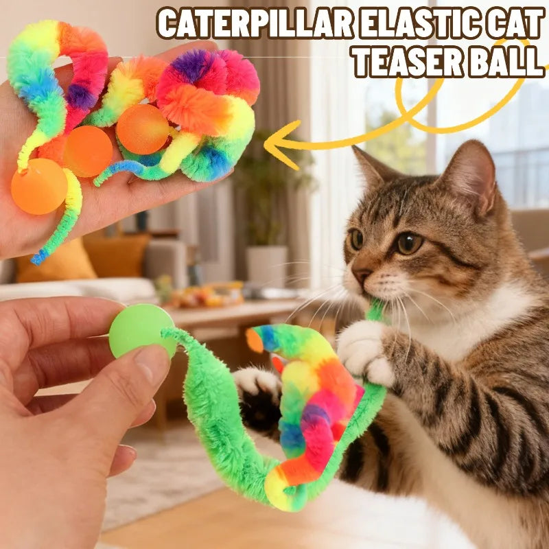 Interactive Glow & Bounce Cat Toy Set – Caterpillar, Balls & Teaser
