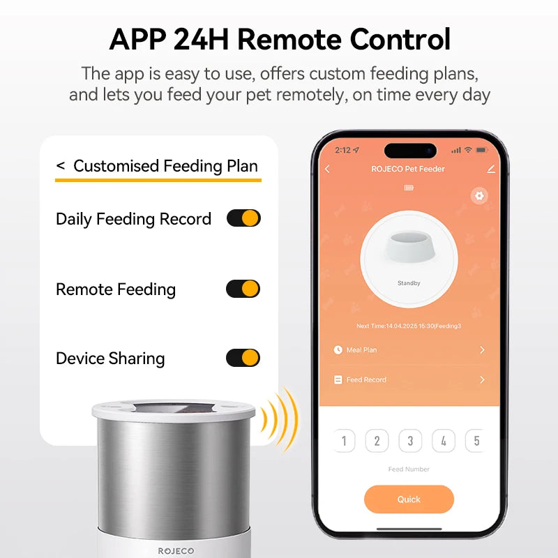 Distributeur automatique intelligent pour animaux de compagnie en acier inoxydable de 4,5 L avec Wi-Fi et enregistrement vocal