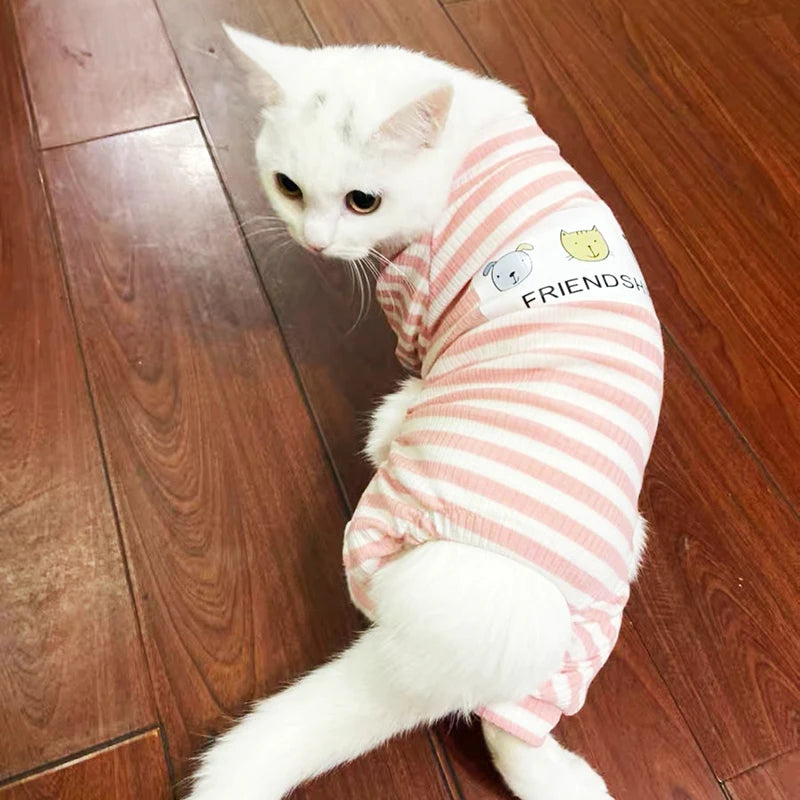 Stripe Print Cotton Pyjama Jumpsuit for Cats & Small Dogs