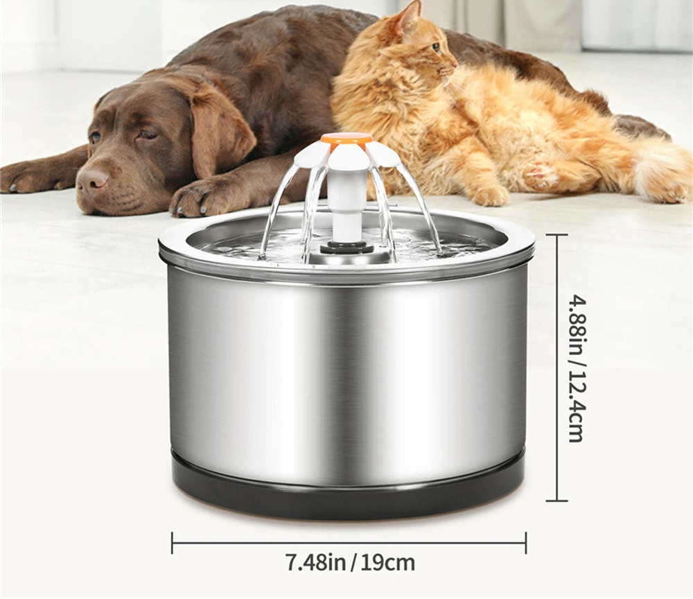 Fontaine à Boire Automatique 2L Avec Filtre Fontaine à Boire pour Animaux en Acier Inoxydable Distributeur d'Eau pour Chiens et Chats