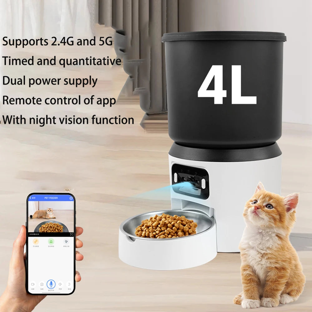 4L Smart Automatic Pet Feeder with HD Camera & Two-Way Audio