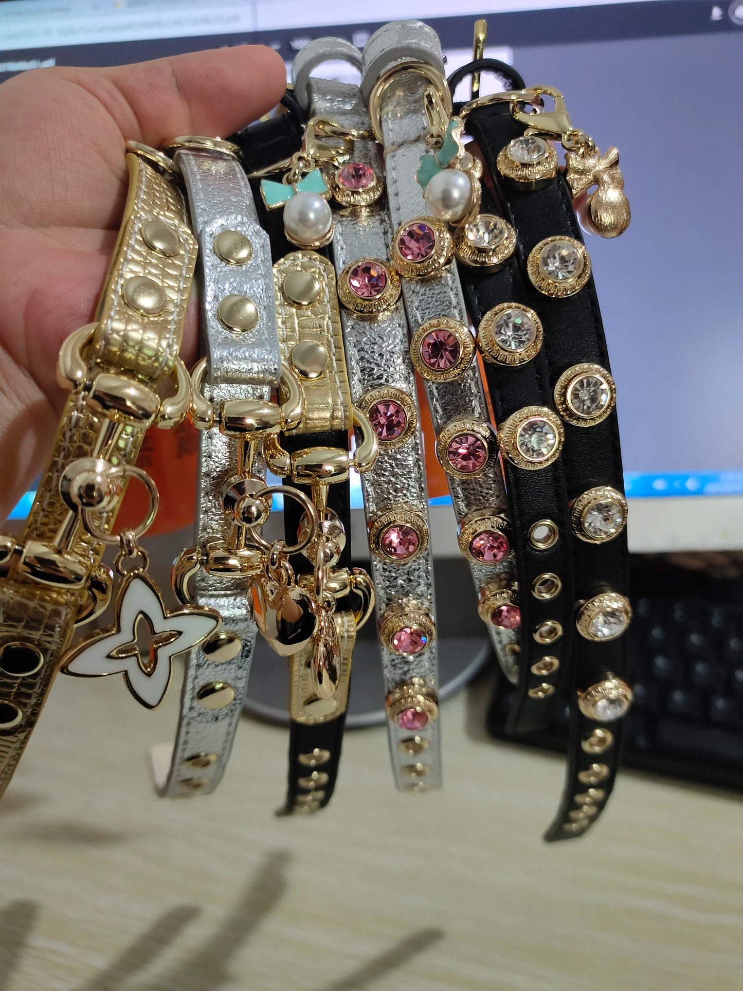 Rhinestone Genuine Leather Dog & Cat Collar