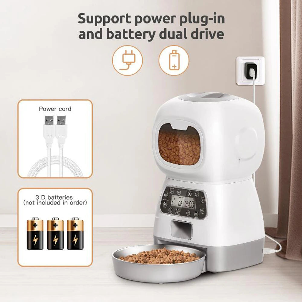 3.5L Smart WiFi Automatic Pet Feeder with Voice Recorder & Slow Feed Swirl Bowl