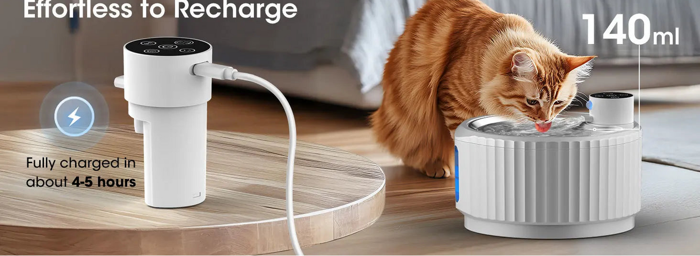 Fontaine à eau sans fil pour chat - Fontaine à boire pour animaux de compagnie de 2,8 L à piles
