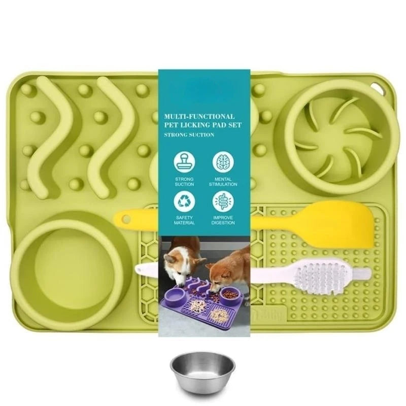 Slow Feeder Mat with Aluminium Bowl — Non-Toxic Silicone Anxiety & Boredom Relief for Dogs & Cats