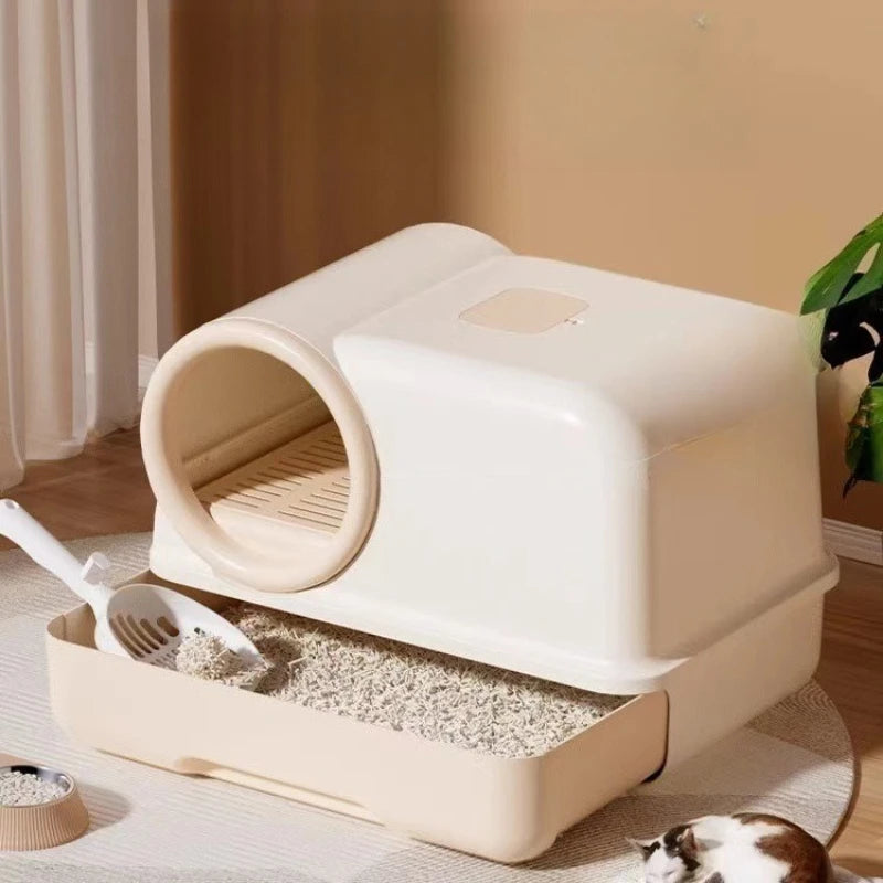Extra Large Enclosed Self-Cleaning Cat Litter Box — Anti-Splash Foldable Drawer & Odour Control