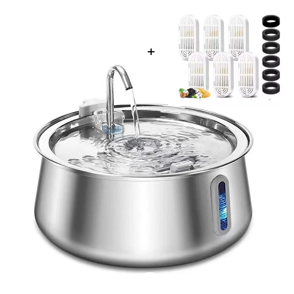4L Stainless Steel Cat & Dog Water Fountain — Ultra-Quiet Pump for Multiple Pets