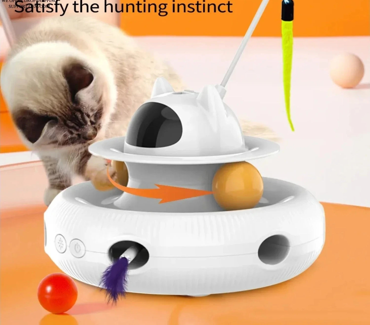 Jouet interactif intelligent 4-en-1 pour chat avec laser, plumes et balles de piste