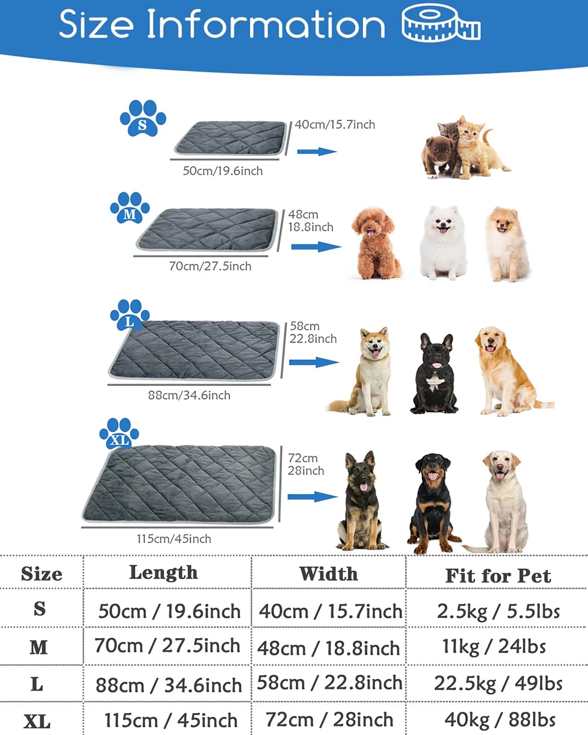 Self-Heating Thermal Pet Pad – Washable Anti-Slip Kennel Mat for Dogs & Cats