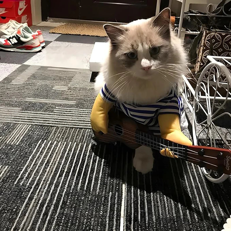 Pet Rock Star Guitar Costume for Dogs & Cats — Funny Halloween & Christmas Cosplay Outfit