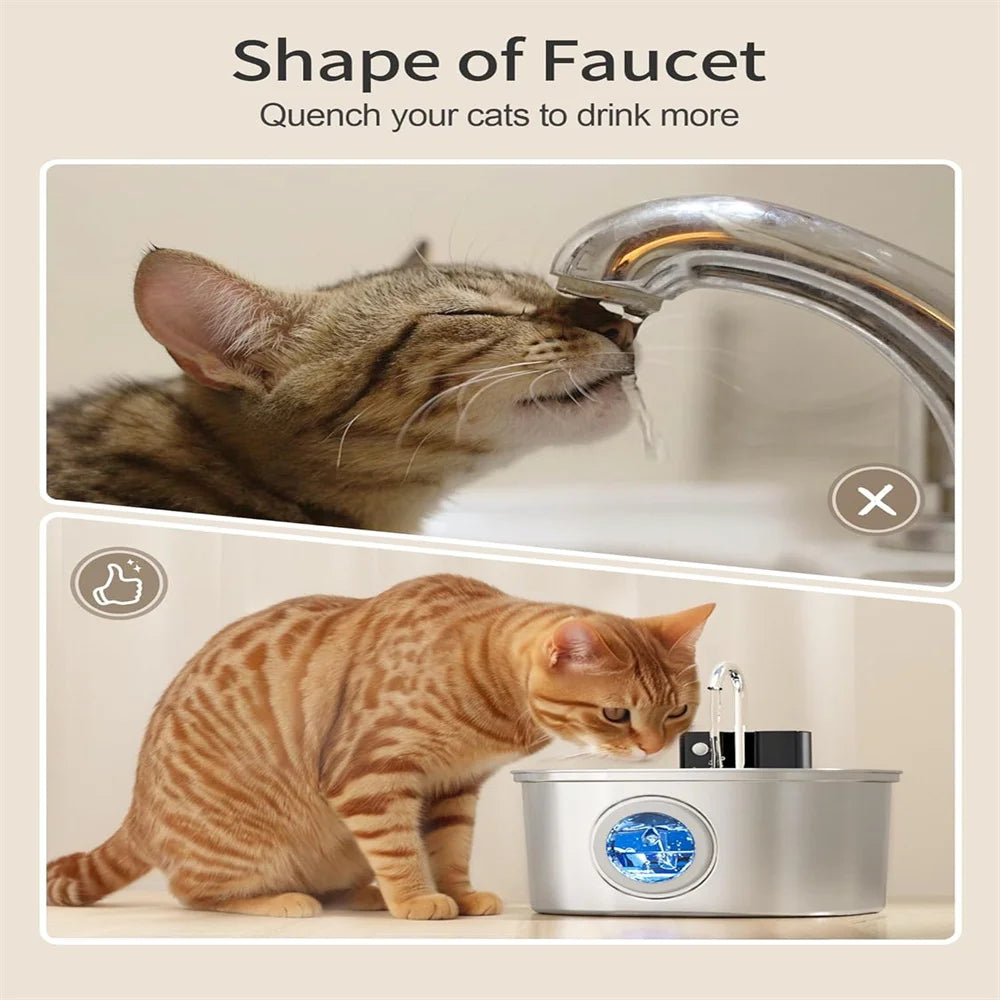 Fontaine à eau pour chat 3.2L 5V USB Recharge avec capteur automatique en acier inoxydable pour chats et chiens, bols multiples pour animaux de compagnie