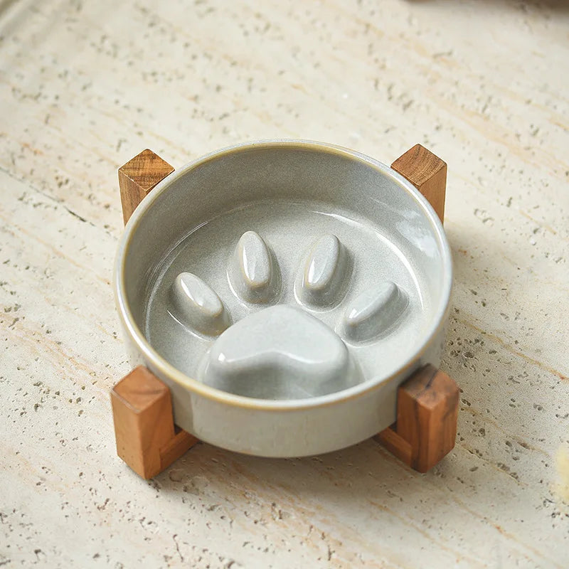 Ceramic Dog Bowl with Slow Feeder & Water Options