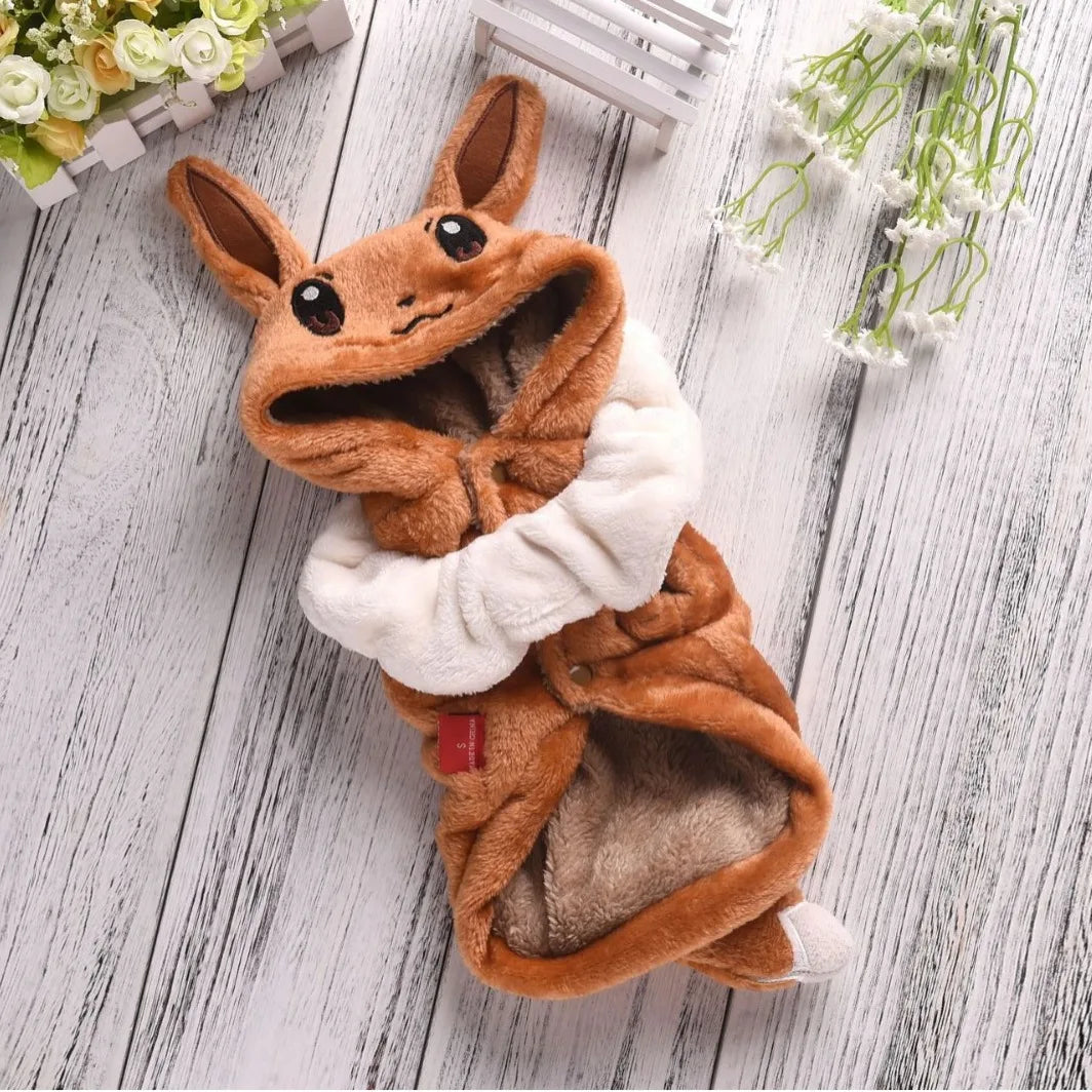 Eevee Anime Cosplay Dog Costume – Kawaii Plush Insulated Coat for Small Dogs