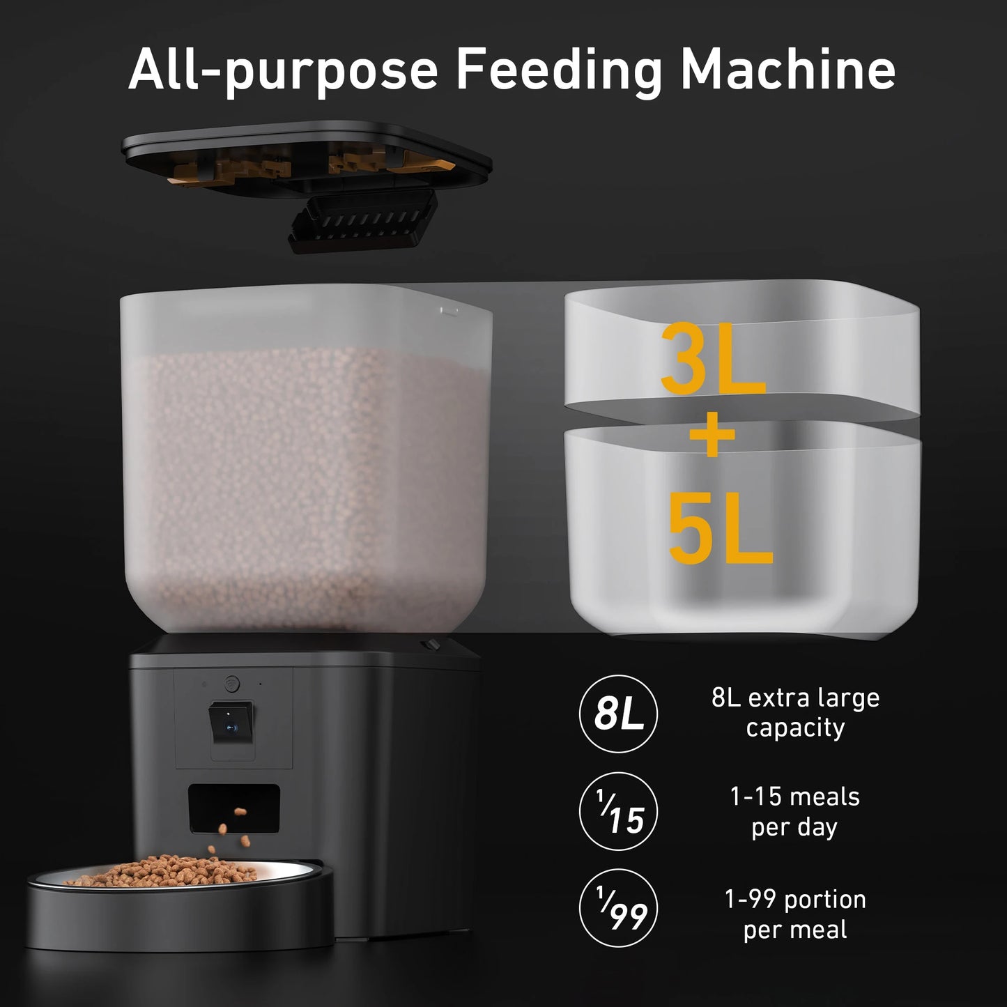 8L Smart Pet Feeder with 1080P Camera, Night Vision & Stainless Steel Bowl — 5G Wi-Fi & Tuya App