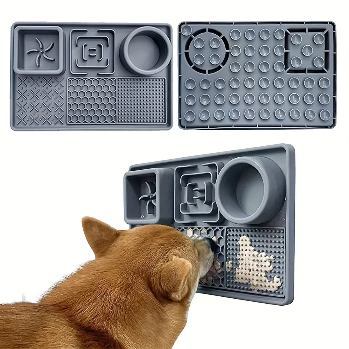 Silicone Slow Feeder Lick Mat with Suction Cup & Divider for Dogs & Cats