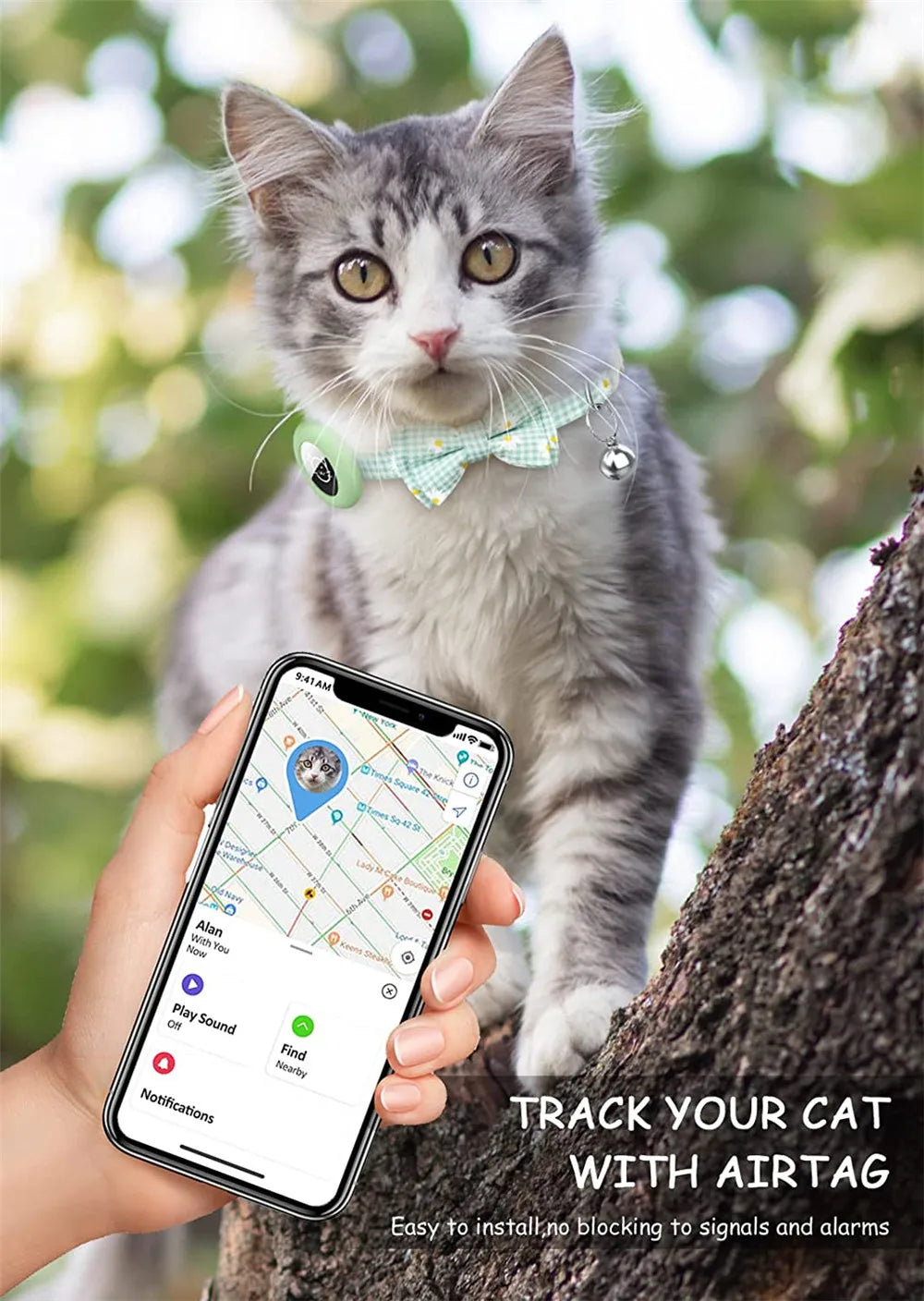 Collier de chat à dégagement rapide avec support AirTag et clochette