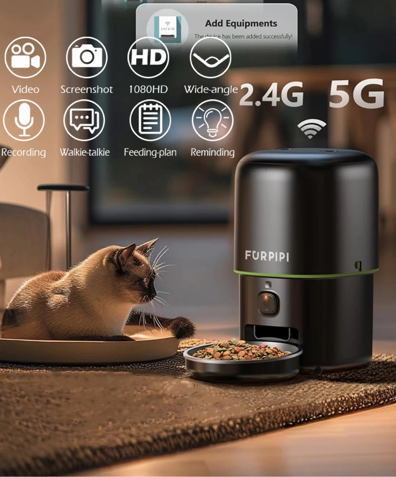 Smart Pet Feeder with 1080P Camera, Night Vision & Two-Way Audio — 2.4G/5G Wi-Fi, Tuya App