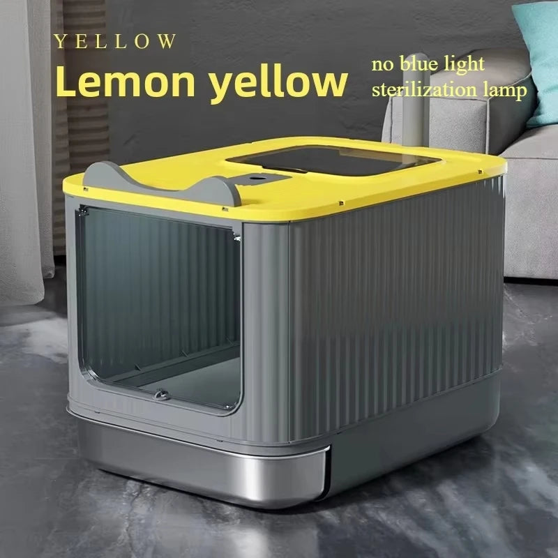 XXL Stainless Steel Enclosed Self-Cleaning Cat Litter Box — Anti-Splash Drawer in White, Yellow & Pink
