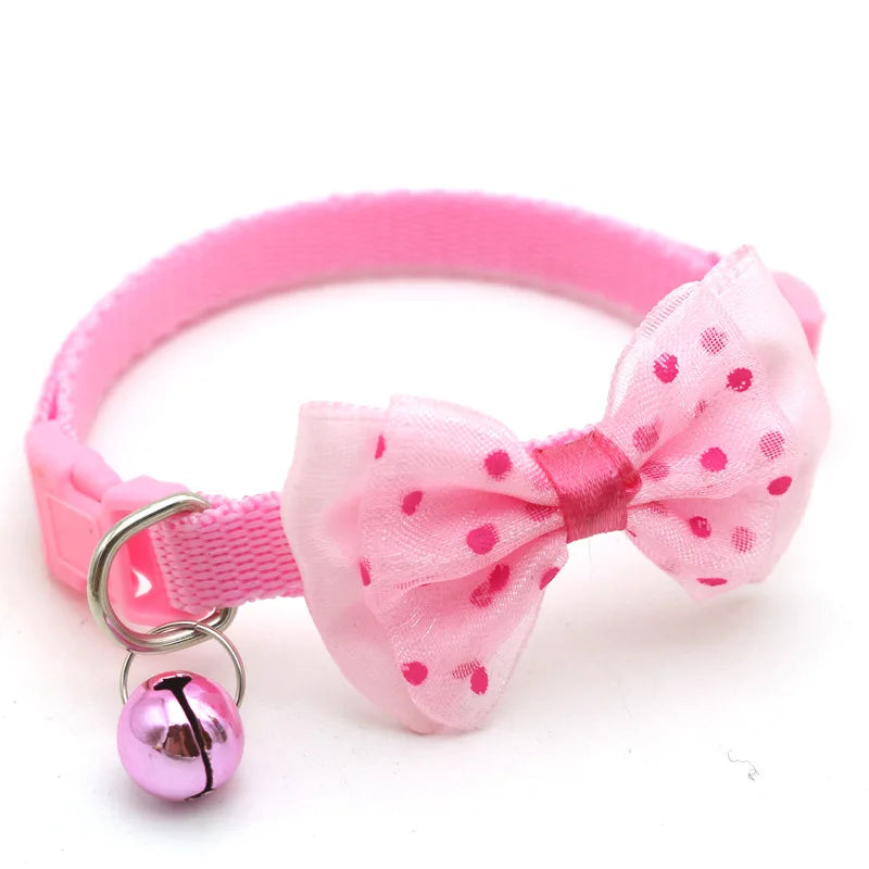 Reflective Polka Dot Bow Cat Collar with Bell