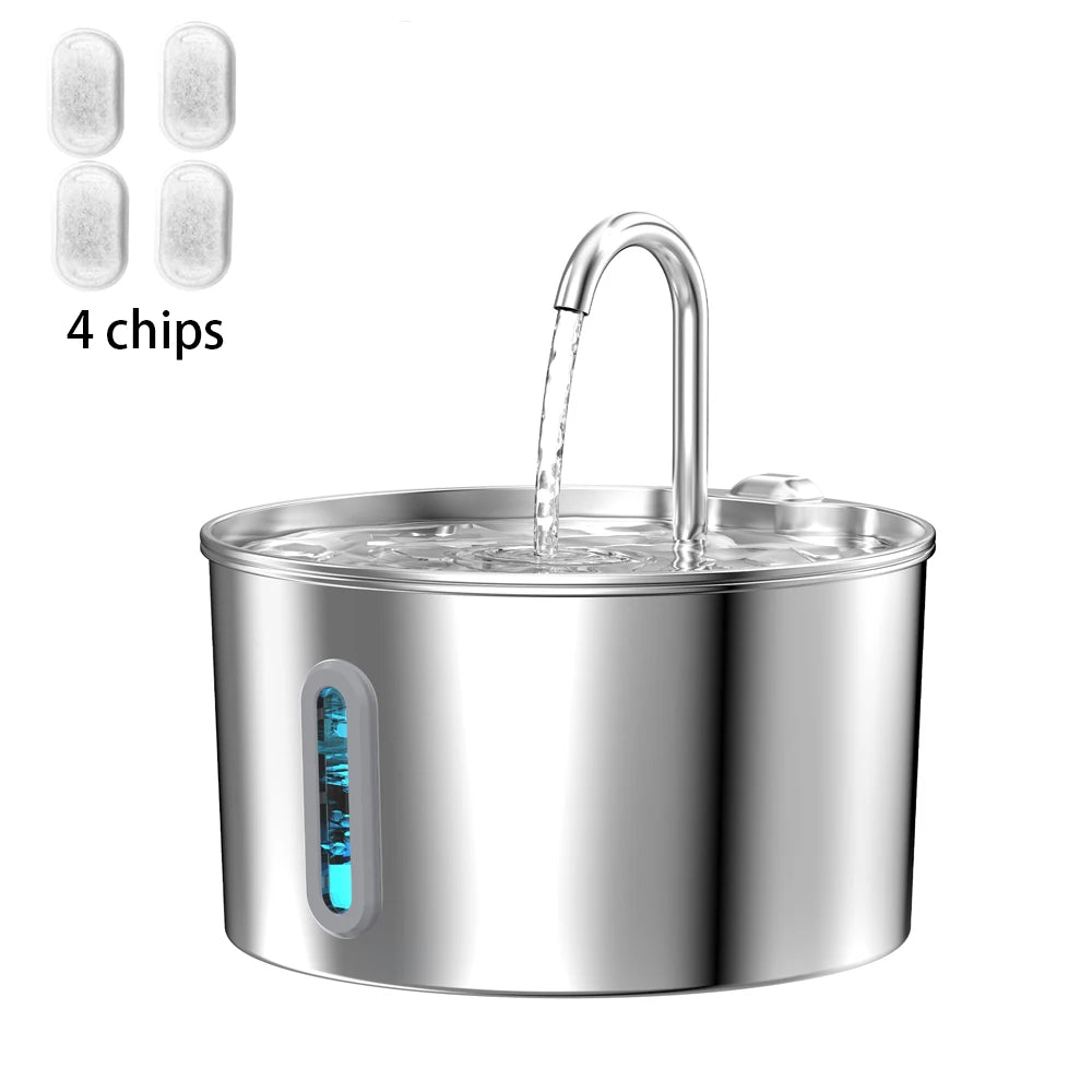 ZYfeeder Fontaine à eau pour animaux de compagnie en acier inoxydable de 2,2 L, fontaine d'eau artésienne pour chats, pompe à eau ultra-silencieuse avec filtre