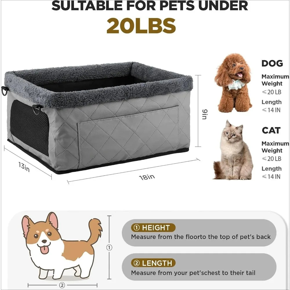 Leather Metal Frame Dog & Cat Car Booster Seat with Safety Belt