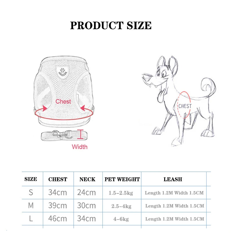 Breathable Mesh Vest Harness & Lead Set for Small to Medium Cats and Dogs