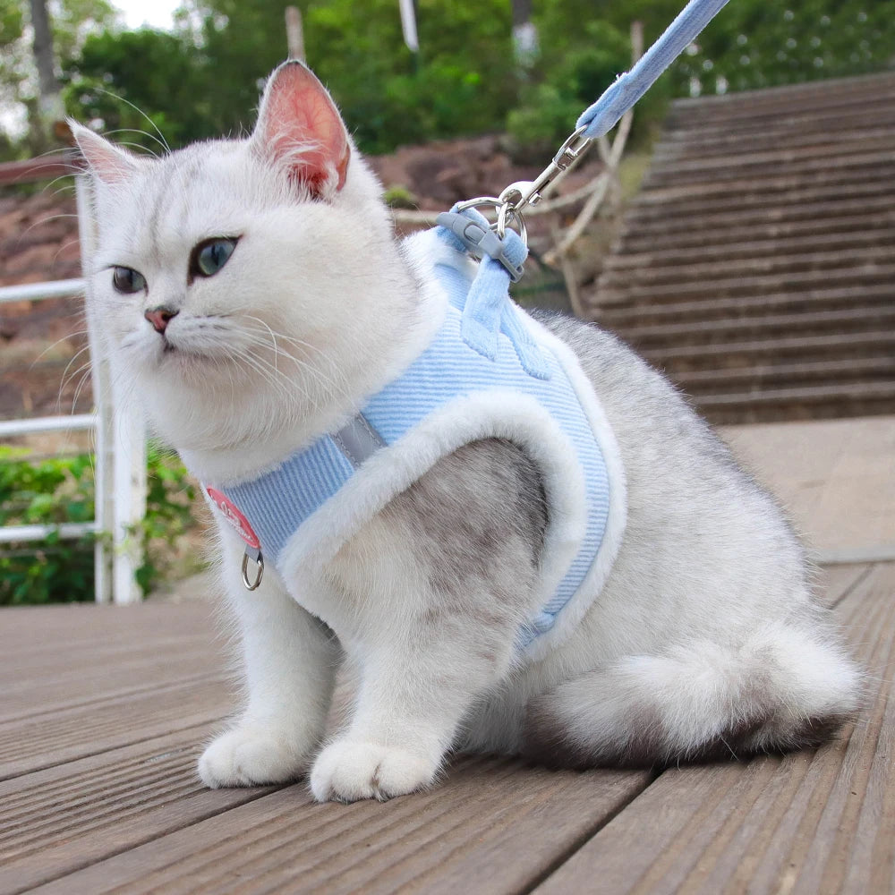 Rabbit Fur Harness & Leash Set for Cats & Small Dogs