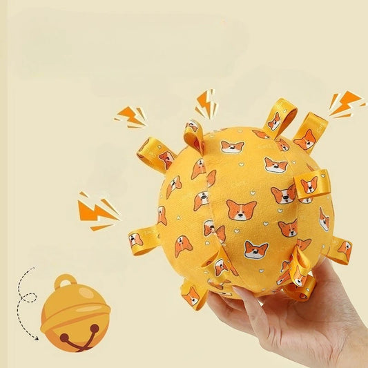 Interactive Ball Dog Toy with Plush Handle and Bells