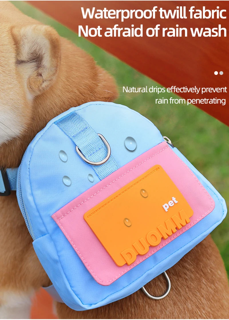 Adjustable Dog Harness with Snack Bag Backpack