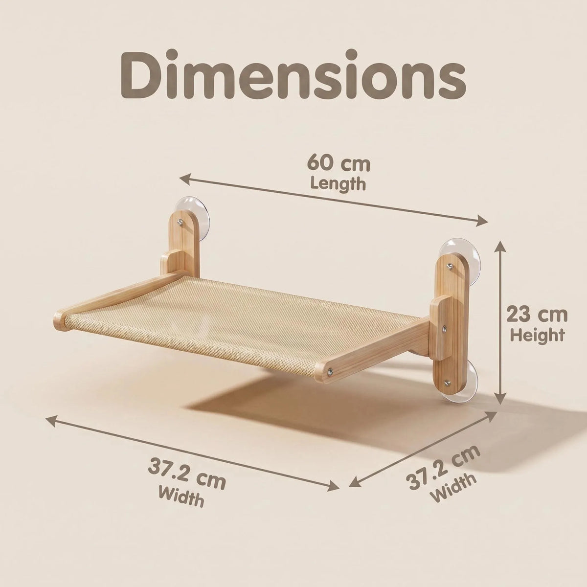 Large Wall-Mounted Cat Hammock – Solid Wood Frame with Suction Cups