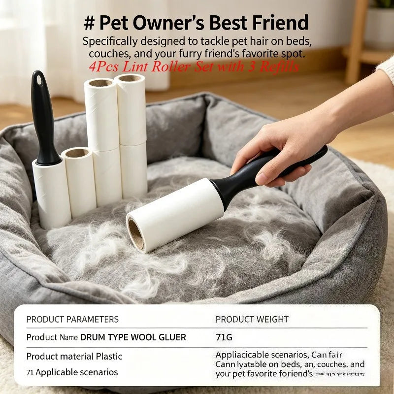 Pet Hair Lint Roller Set with 4 Refills