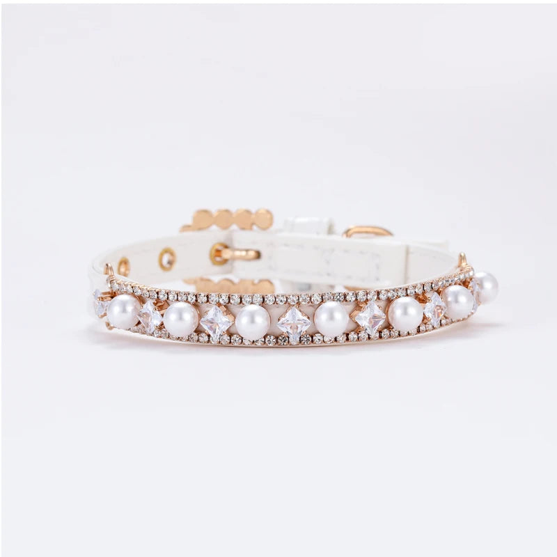 Rhinestone & Pearl Cat Collar Necklace