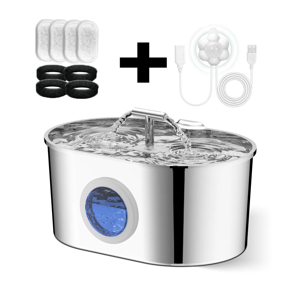 pet water dispenser stainless steel cat fountain ultra-quiet automatic pet water feeder automatic filtering pet water dispense