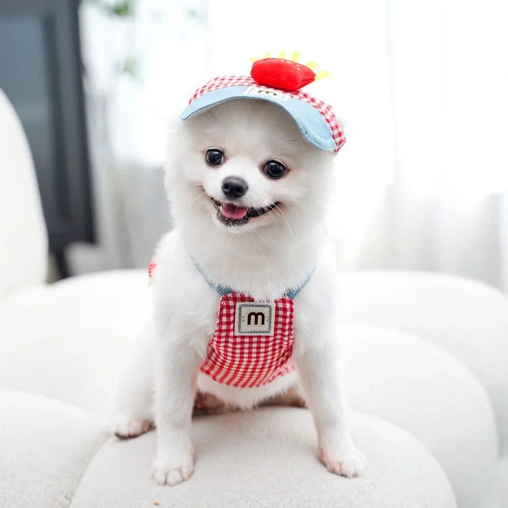 3-Piece Cartoon Pet Harness, Leash & Sun Hat Set – Vest Harness Costume for Cats & Small Dogs