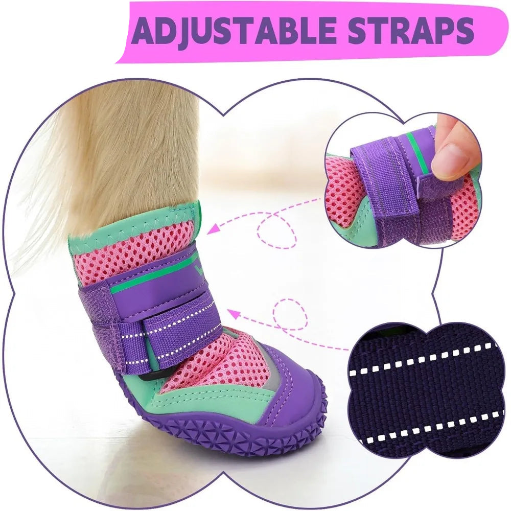 Breathable High-Cut Dog Boots for Hot Pavement & Summer Hiking | Set of 4