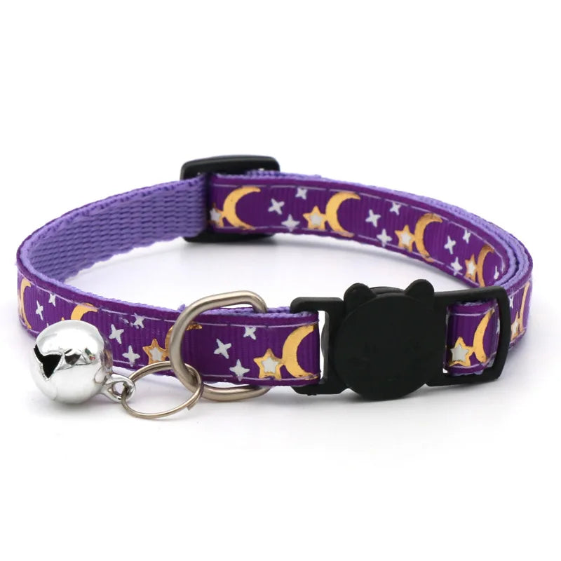 Reflective Moon and Star Safety Cat Collar with Breakaway Buckle