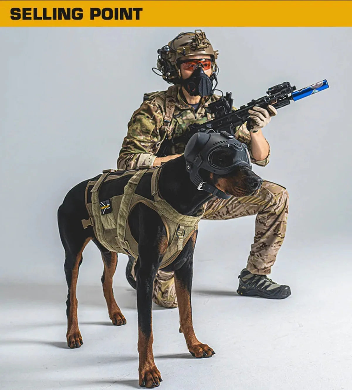 K9 Tactical Dog Helmet with Dual Goggles for Medium & Large Working Dogs