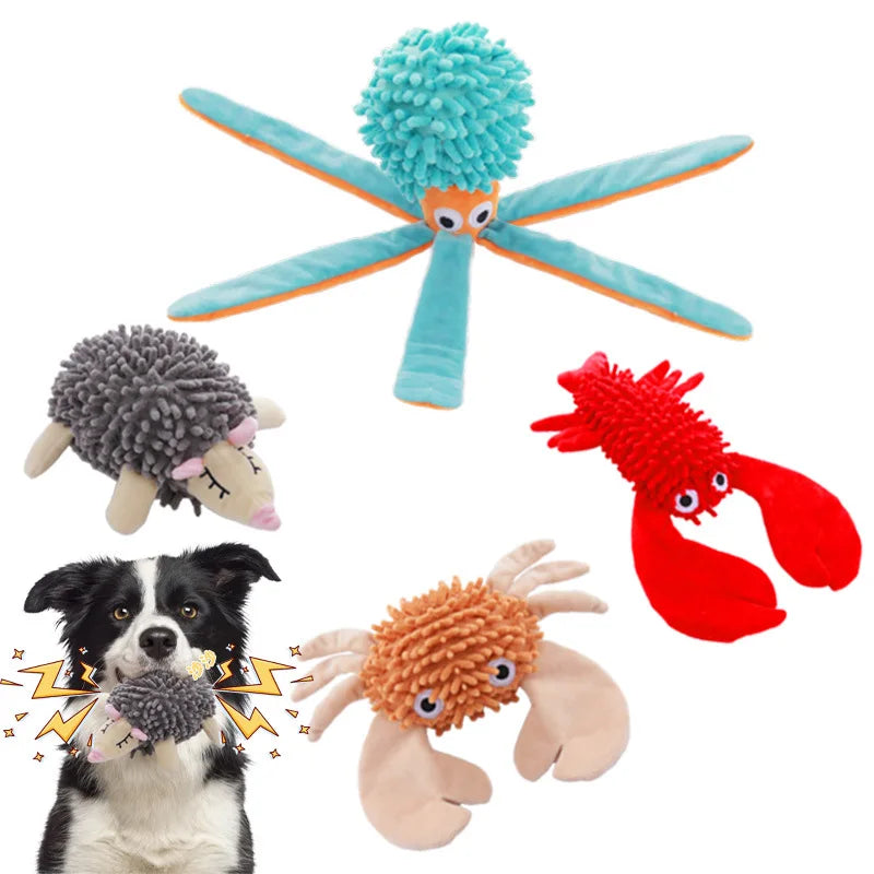 Peluche de créature marine en velours pour chien - Jouet à mâcher couineur pour petits chiens
