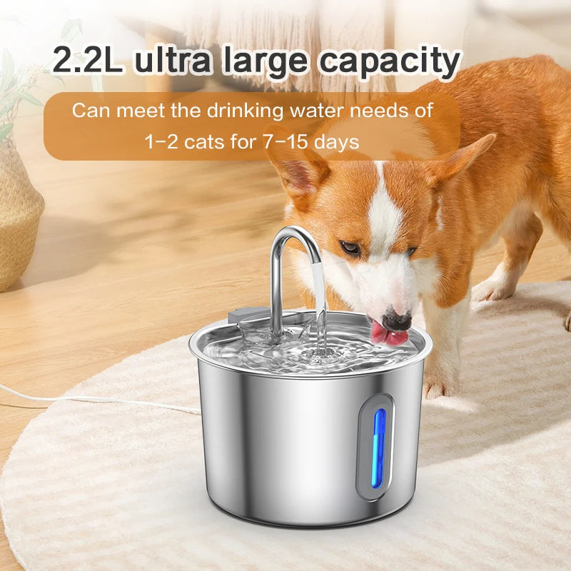 Stainless steel cat water fountain with viewing window cat fountain. Multi-filter automatic pet water dispenser, silent cat wate